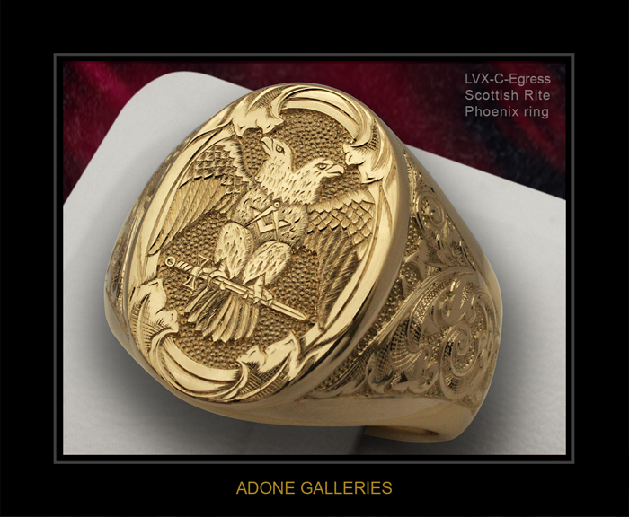 LVX-C-Egress Scottish Rite gold Masonic engraved ring