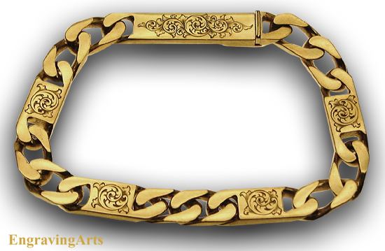 18K gold bracelet, English scroll engraving