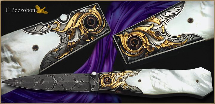 Gold inlaid liner lock dagger