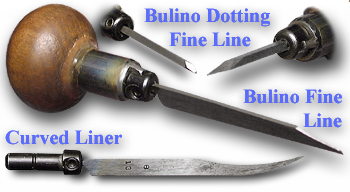 Bulino gravers, fine line and dotting also curved liner