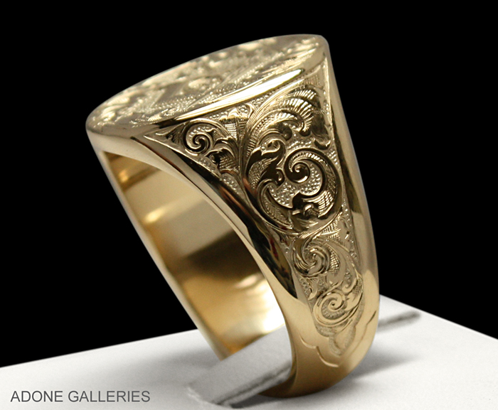 master mason hand engraved gold signet ring
