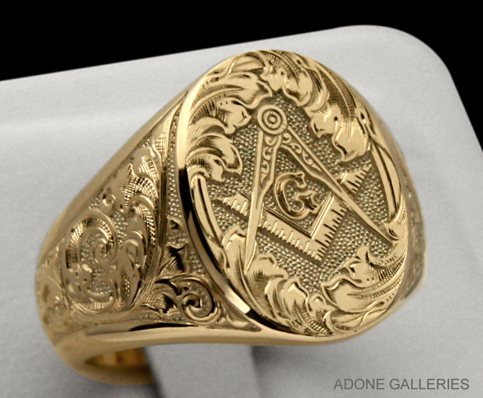 master mason hand engraved gold signet ring